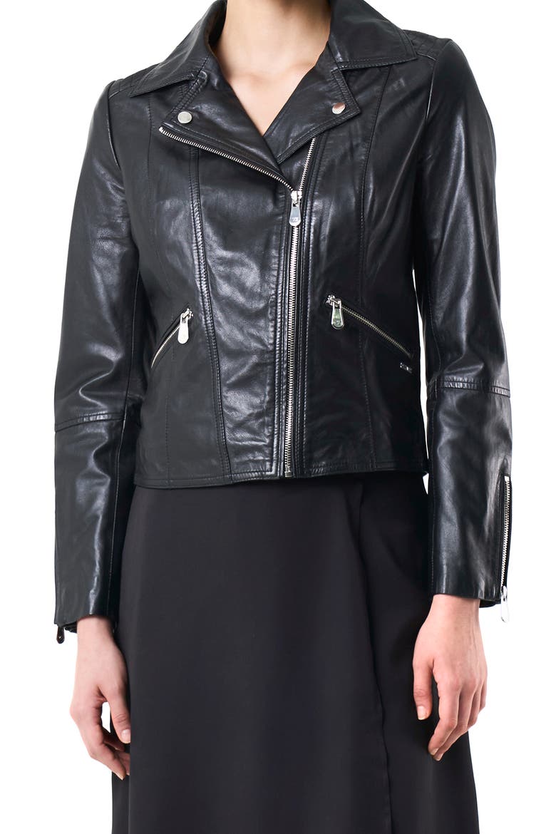Island Leather Biker Jacket With Zippers, Alternate, color, Black