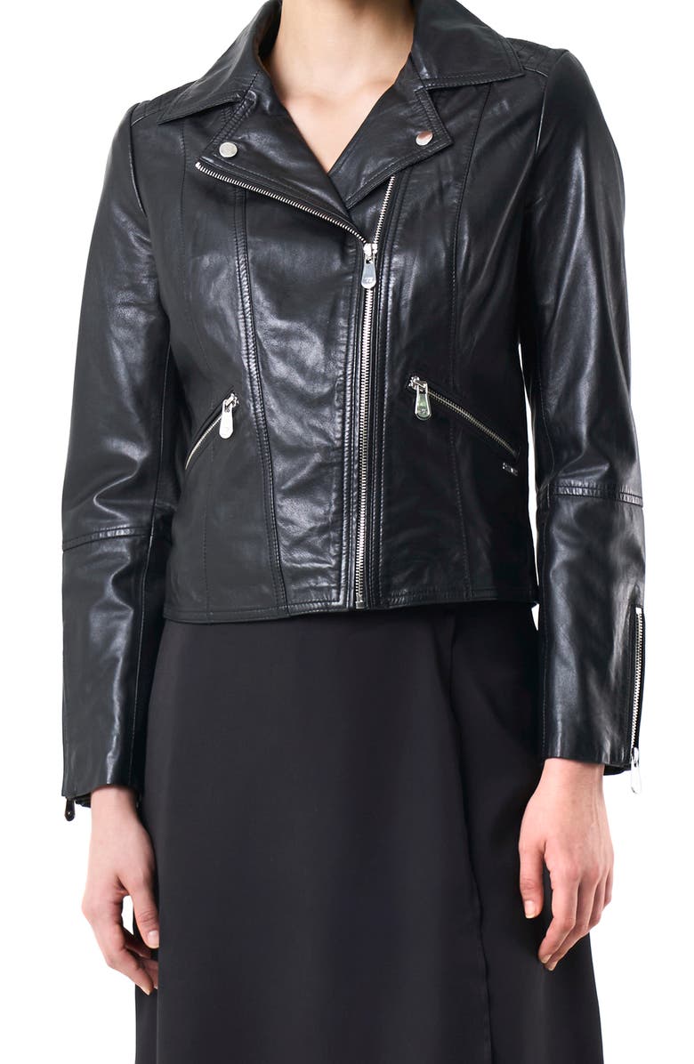 Velez Biker Leather Jacket With Epaulets, Alternate, color, Black