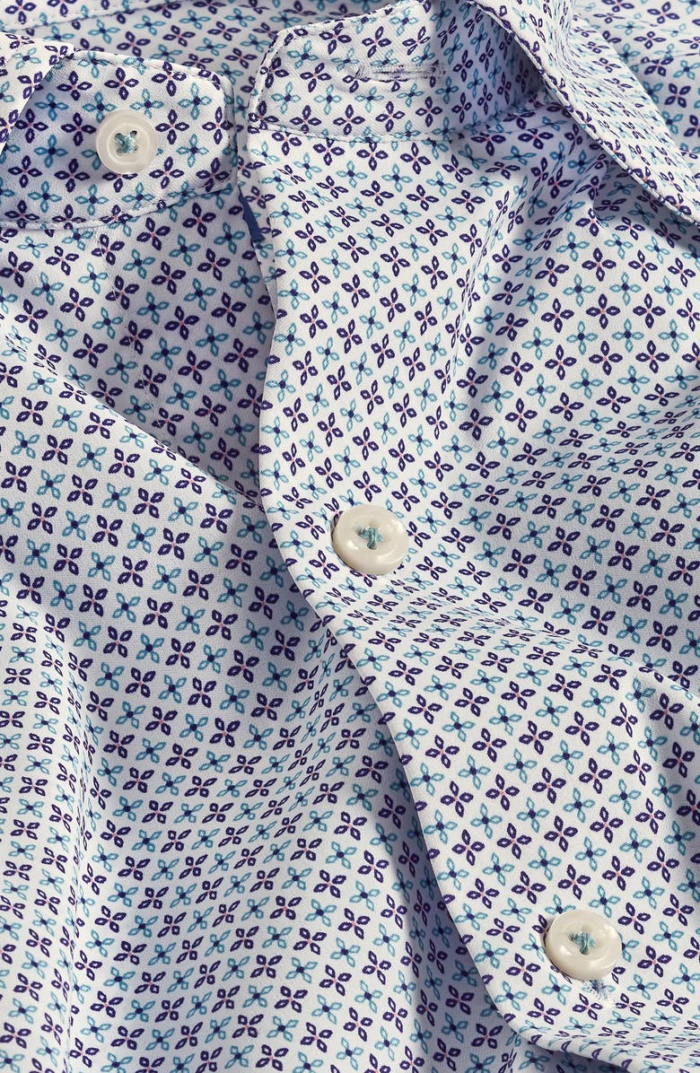 David Donahue Medallion Print Performance Sport Shirt, Alternate, color, White/ Navy