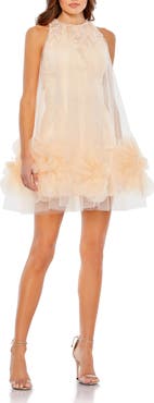 Mac Duggal Halter Neck Flowy Petal A Line Mini Dress