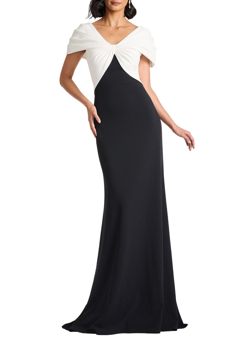 Colorblock Twist Front Gown, Alternate, color, IVORY/ BLACK