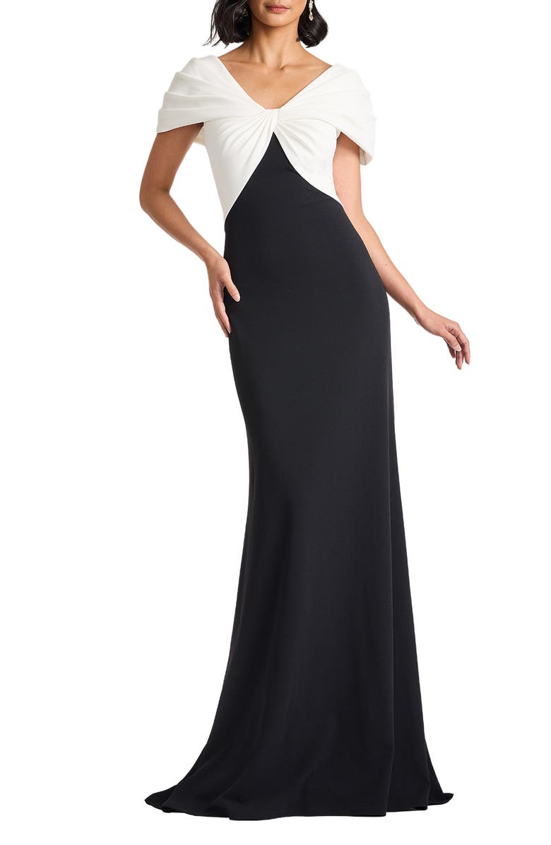 Tadashi Shoji Colorblock Twist Front Gown, Alternate, color, Ivory/ Black