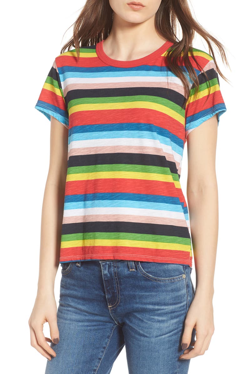 Pam & Gela Rainbow Stripe Ringer Tee, Main, color, 
