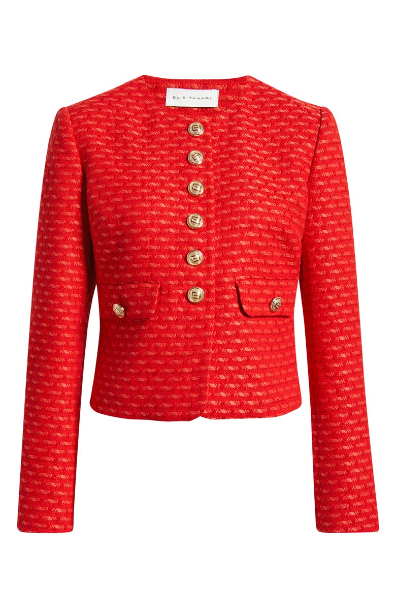 Elie Tahari The Marlena Metallic Tweed Jacket, Main, color, Poppy Glow Tweed