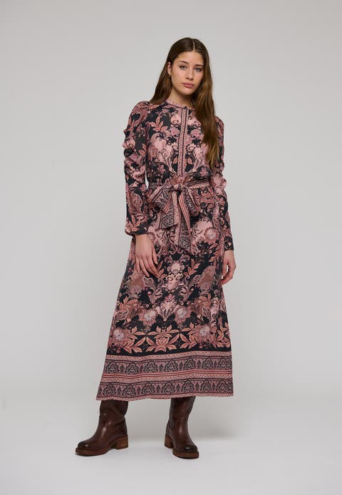 Yannadea Puff Sleeve Pleated Midi Dress