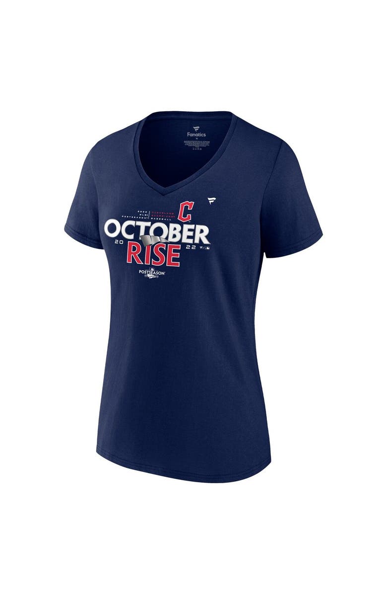 FANATICS Women's Fanatics Branded Navy Cleveland Guardians 2022 Postseason Locker Room V-Neck T-Shirt, Alternate, color, 