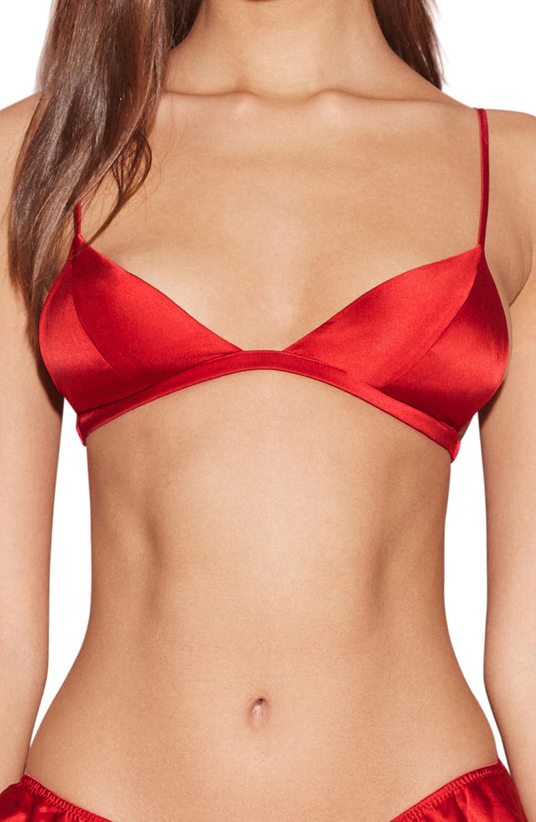 Fleur Du Mal Luxe Wireless Silk Blend Triangle Bra, Main, color, Rouge