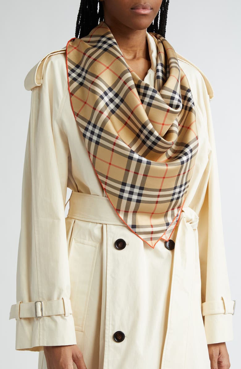 Burberry Check Square Silk Twill Scarf, Alternate, color, 