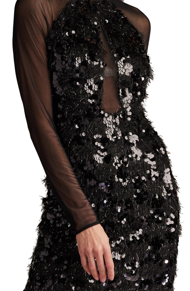 SHO by Tadashi Shoji Sequin & Metallic Fringe Long Sleeve Cocktail Minidress, Alternate, color, 