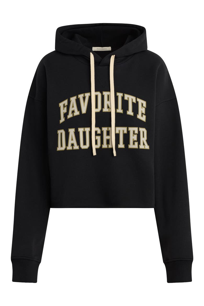 The Cropped Collegiate Cotton Blend Hoodie, Alternate, color, BLACK/ STONE