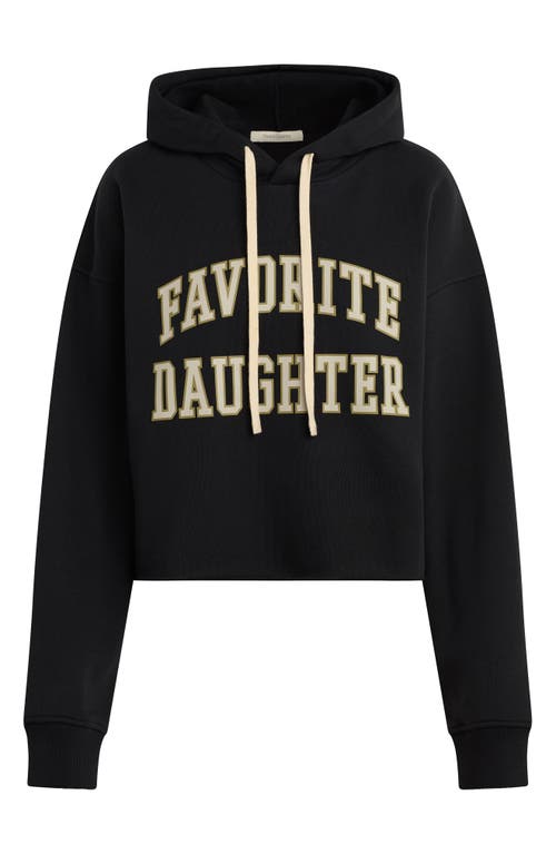 Favorite Daughter The Cropped Collegiate Cotton Blend Hoodie In Black