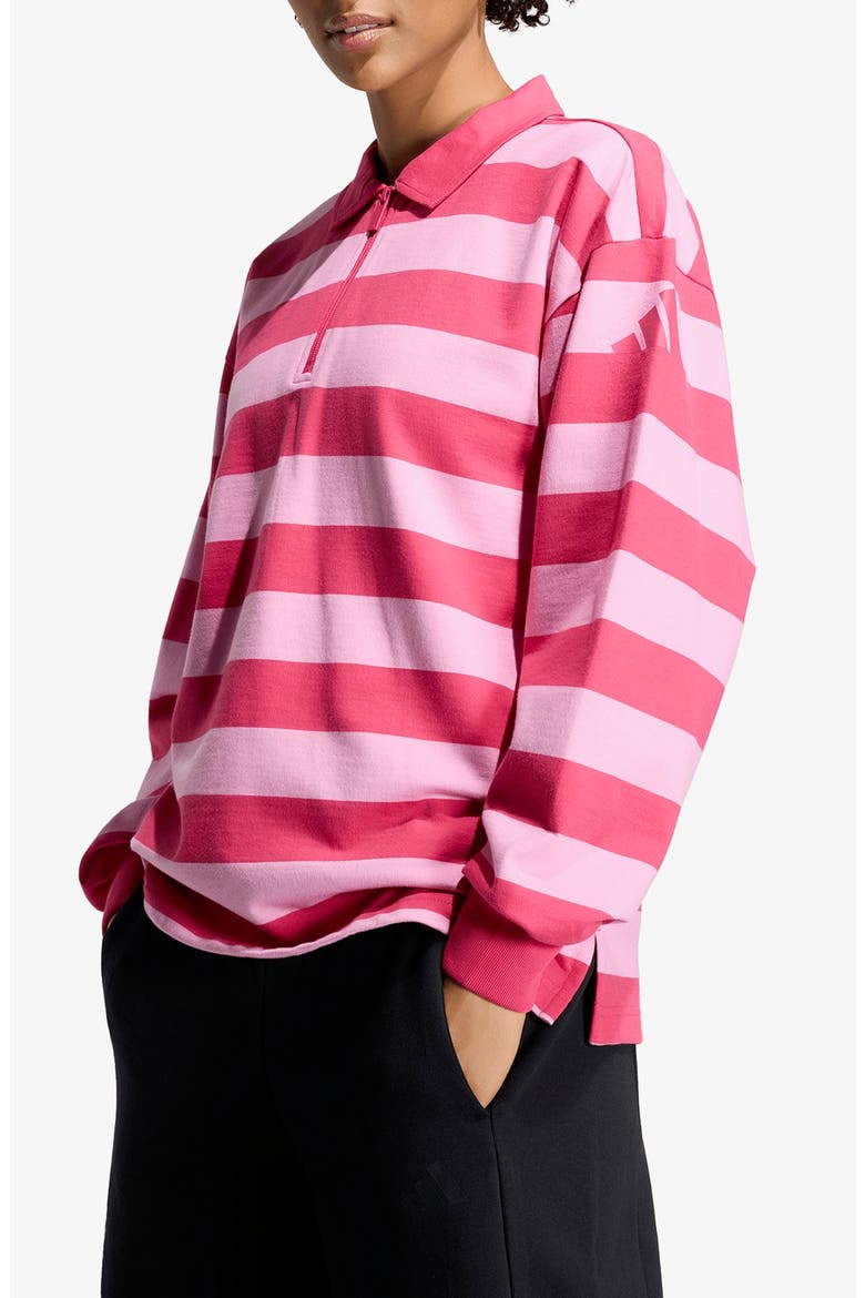 Striped Quarter Zip Cotton Polo, Main, color, POWER PINK/ST TROPIC BLOOM