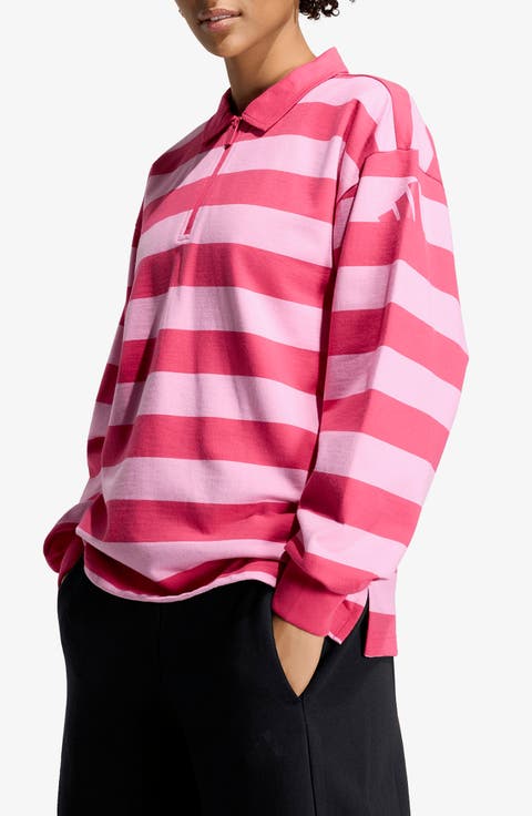 Striped Quarter Zip Cotton Polo