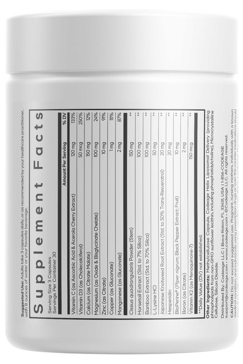 Bones Vitamins+ - Vitamin D3 & K2, Vitamin C, Calcium, Magnesium, Zinc, Hesperidin, L-Lysine, Manganese, Horsetail, Cissus, Boron, Trans-Resveratrol, Non-GMO Supplement, Alternate, color, WHITE