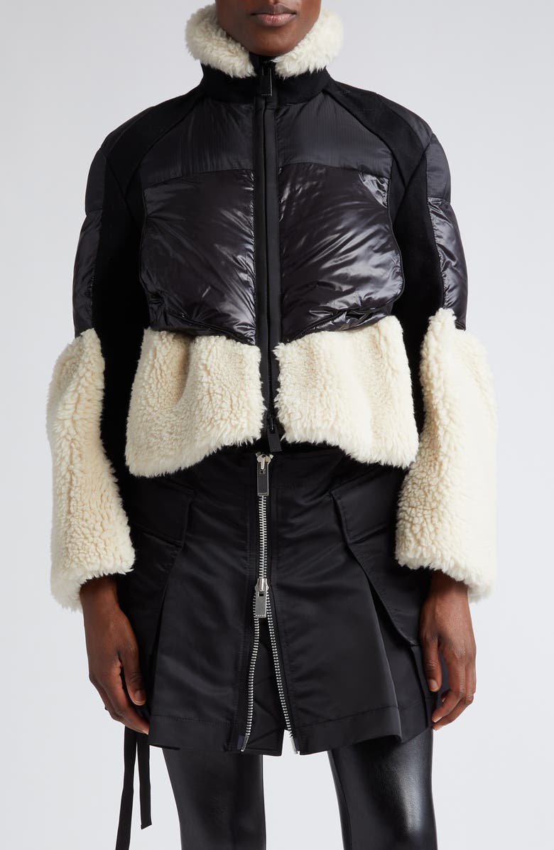 Sacai Faux Shearling & Nylon Padded Blouson Jacket, Main, color,
