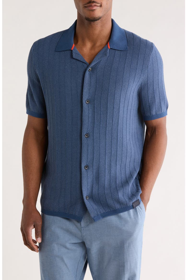 Button-Up Sweater Polo, Main, color, DARK DENIM