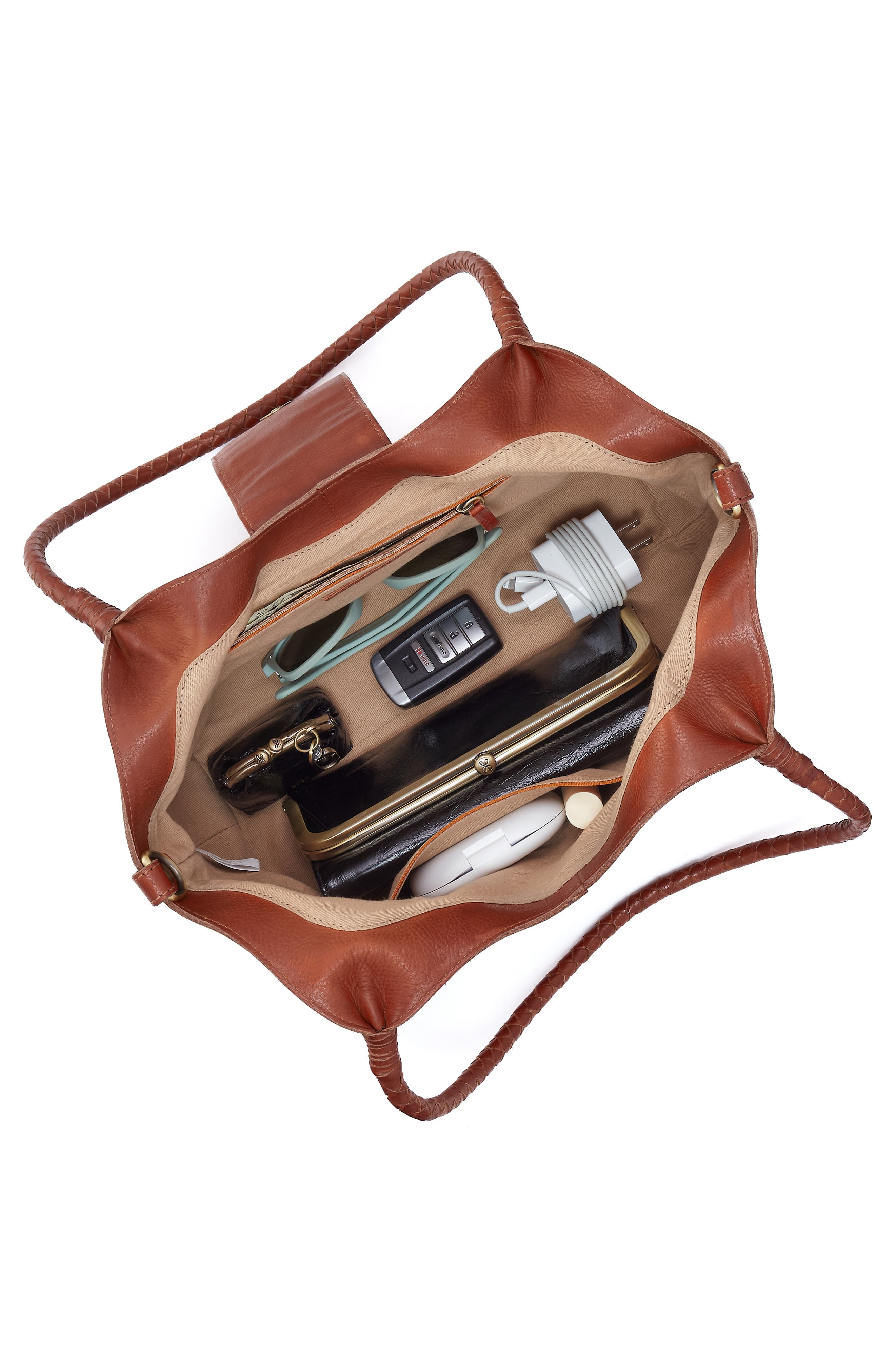 Foundery Small Leather Tote, Alternate, color, KINDLING BROWN
