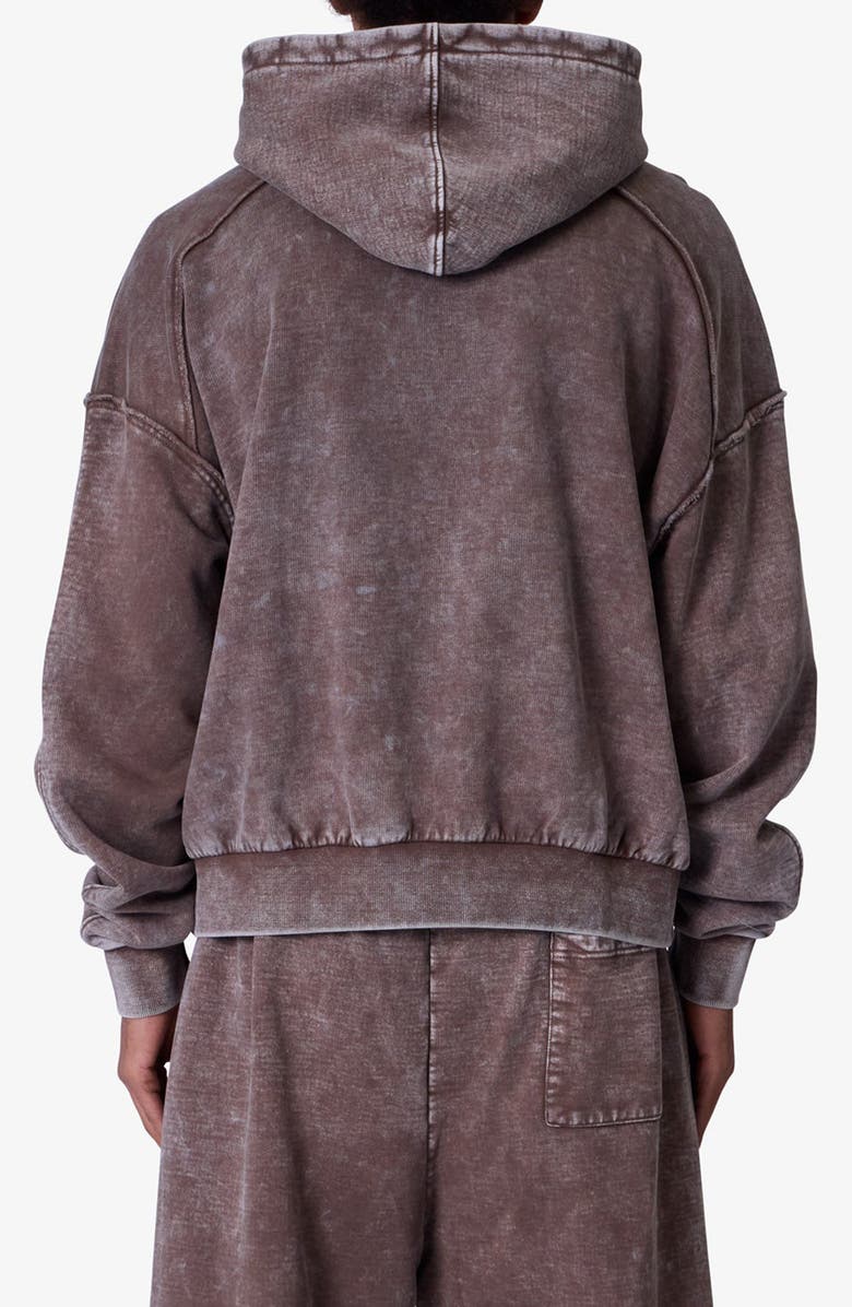 mnml Frayed Seam Acid Wash Cotton Fleece Hoodie, Alternate, color, Brown