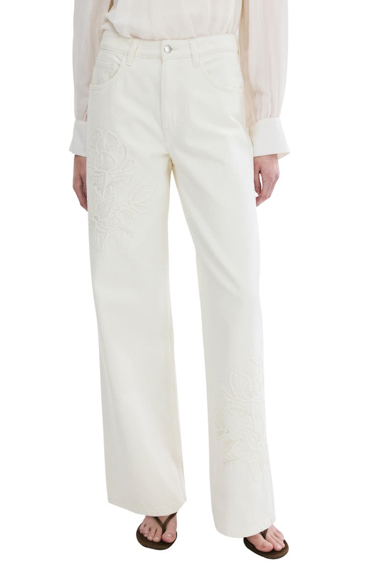 Flower Embroidered Straight Leg Jeans, Main, color, ECRU
