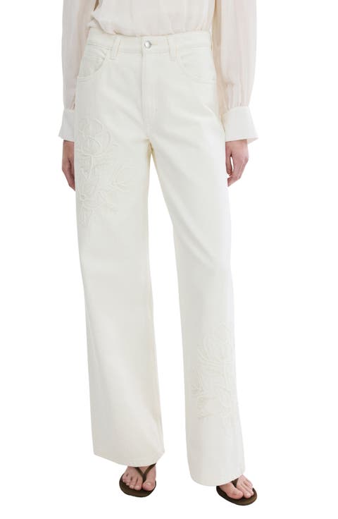 Flower Embroidered Straight Leg Jeans