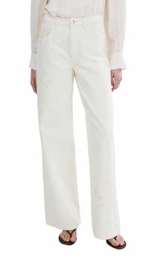 Flower Embroidered Straight Leg Jeans