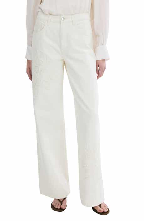 Flower Embroidered Straight Leg Jeans