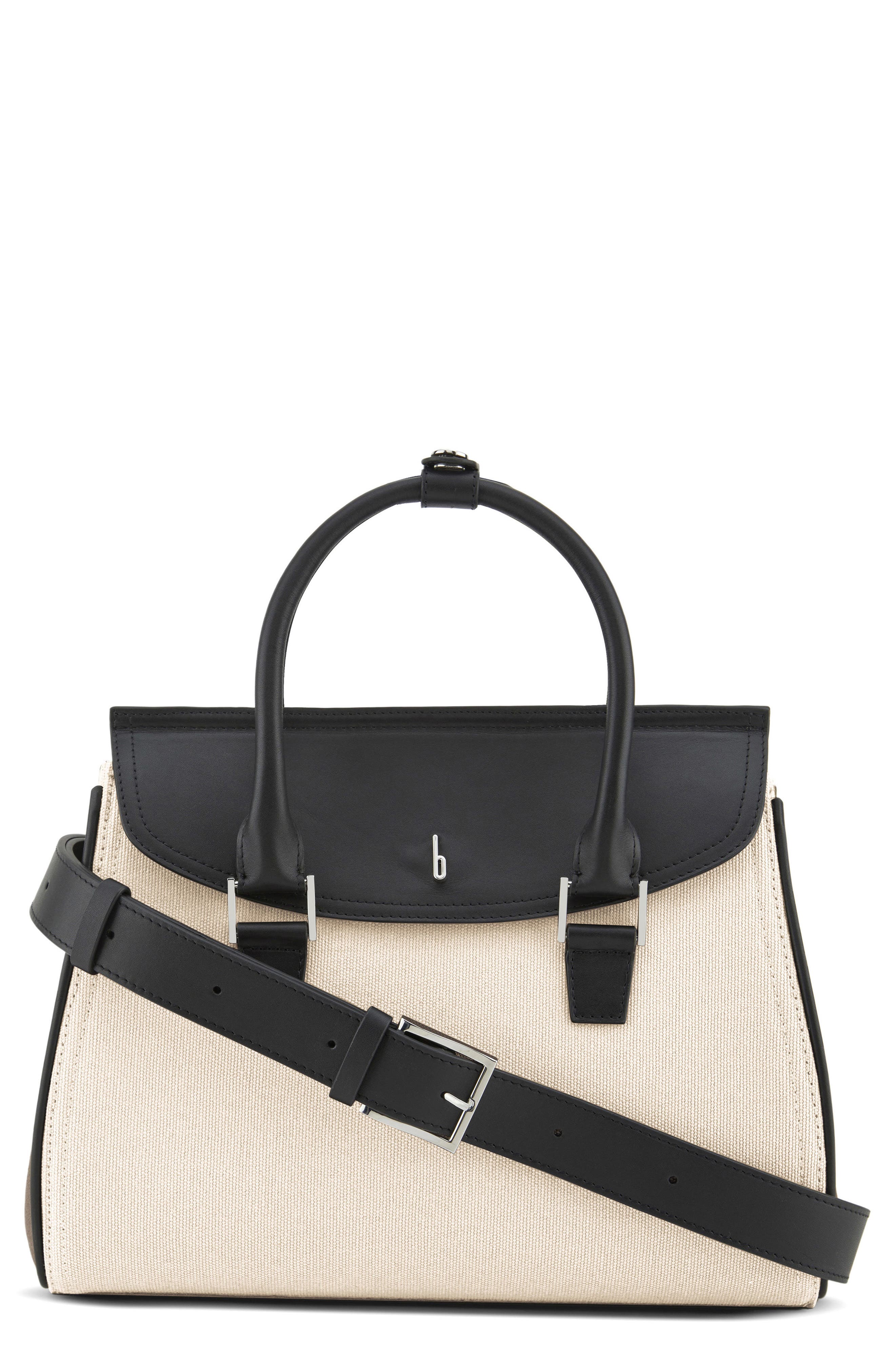 behno Medium Coco Canvas & Leather Satchel, Main, color, Sand/ Black