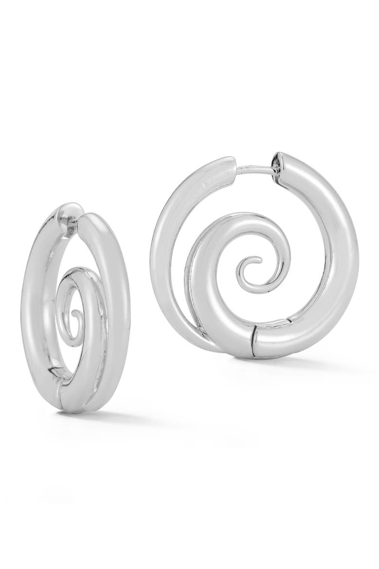 Swirl Hoop Earrings, Main, color, SILVER