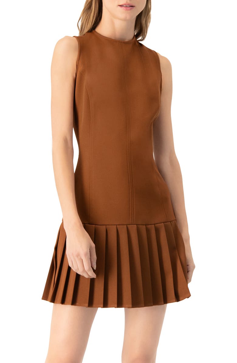 IVONNE Pleated Short Dress, Main, color, Brown