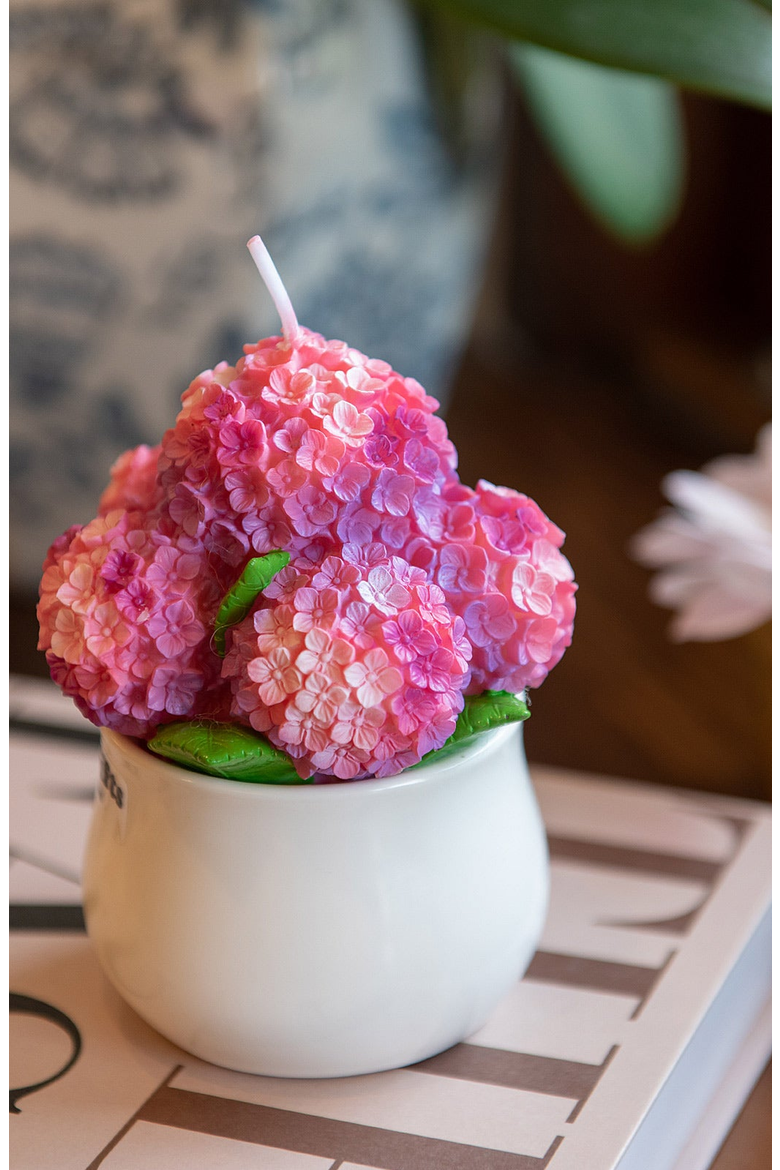 Hydrangea Flower Candle, Alternate, color, Rose Red