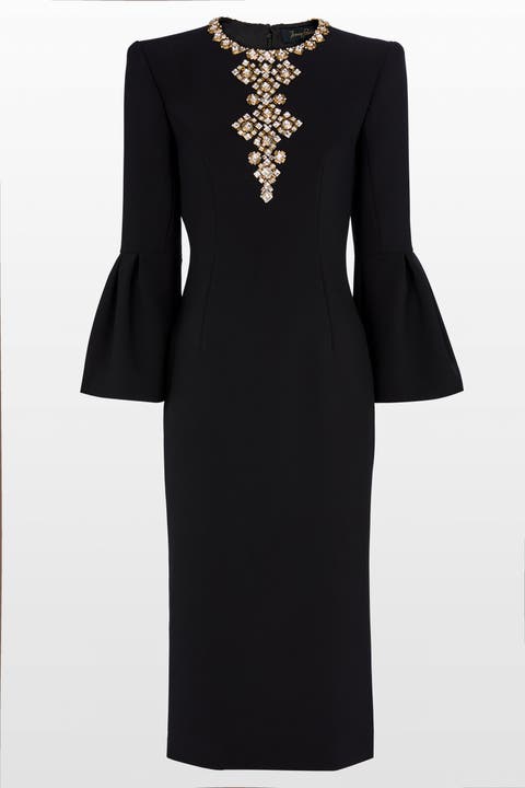Margoni Bell-Sleeve Embellished Midi Dress