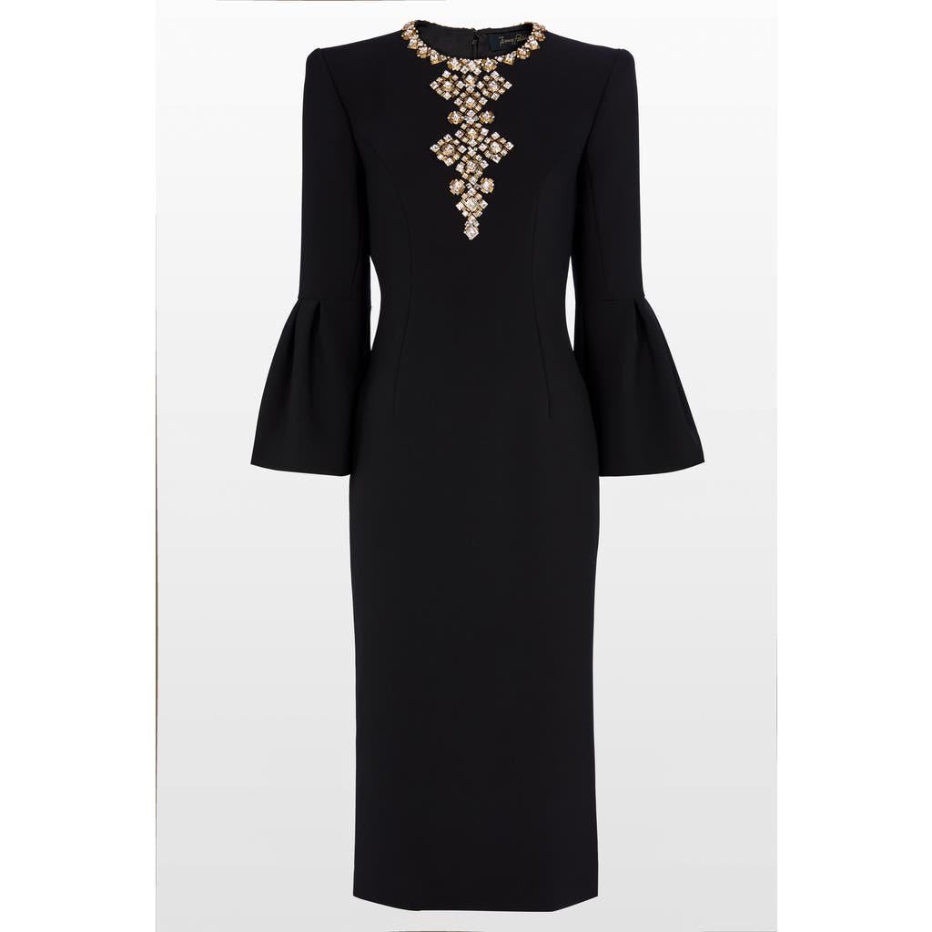 Jenny Packham Margoni Bell-sleeve Embellished Midi Dress In Black