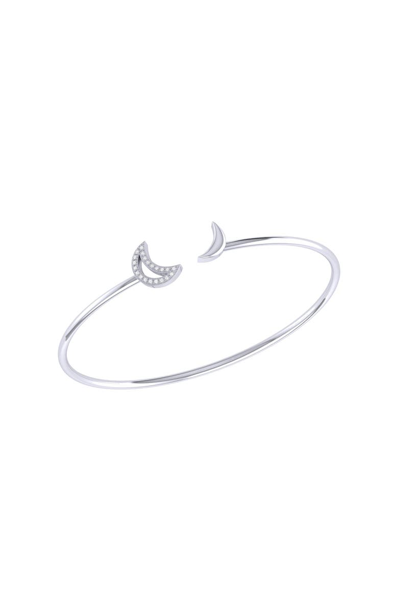 LuvMyJewelry Date Night Double Crescent Sterling Silver Diamond Adjustable Cuff, Main, color, Silver