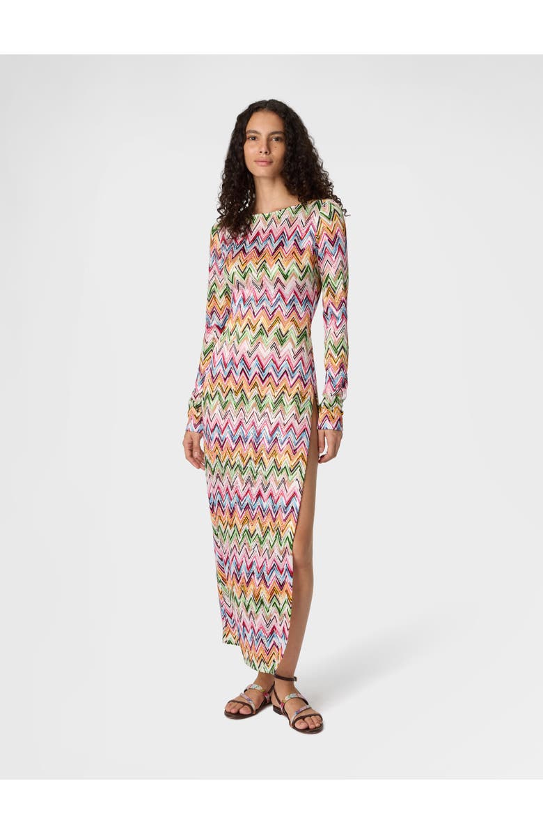 Missoni Long-sleeved Dress In Stretch Viscose With Lace And Zigzag Motif, Alternate, color, Multicoloured