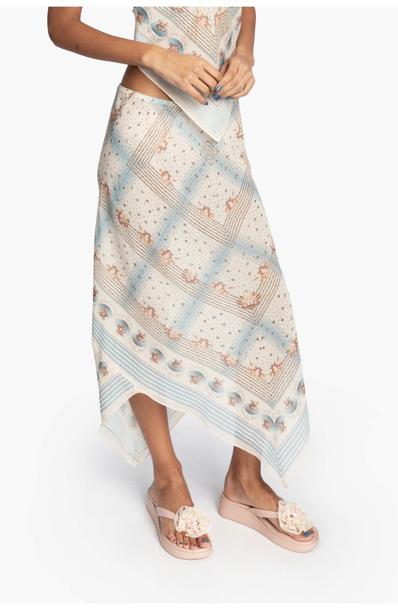 Anna Sui Heritage Scarf Print Chiffon Skirt, Alternate, color, Sky Blue