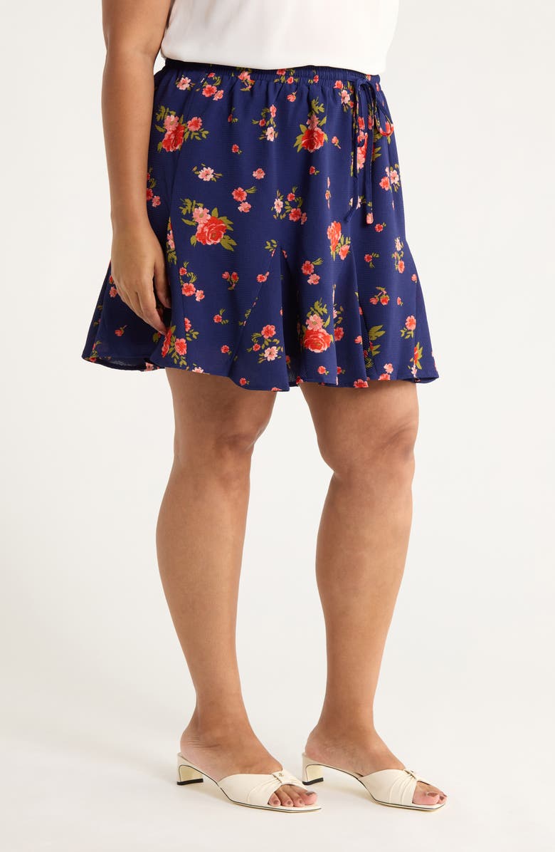 SUGARLIPS Floral A-Line Skirt, Alternate, color, Navy-Coral