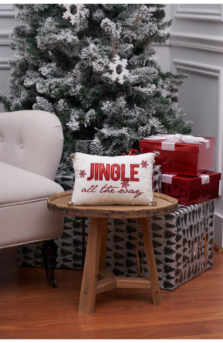 C&F Home "Jingle All The Way" Mini Christmas Accent Pillow w/ Silver Bells 8" x 12", Alternate, color, 