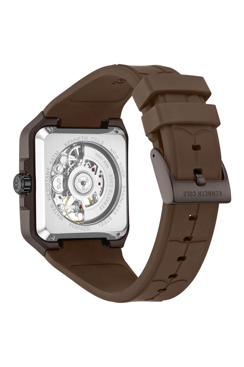 Automatic Silicone Strap Watch, 41.5mm, Alternate, color, BROWN