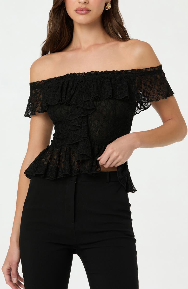 ASTR the Label Off the Shoulder Lace Peplum Top, Main, color,