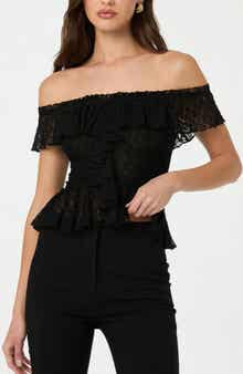 ASTR the Label Off the Shoulder Lace Peplum Top