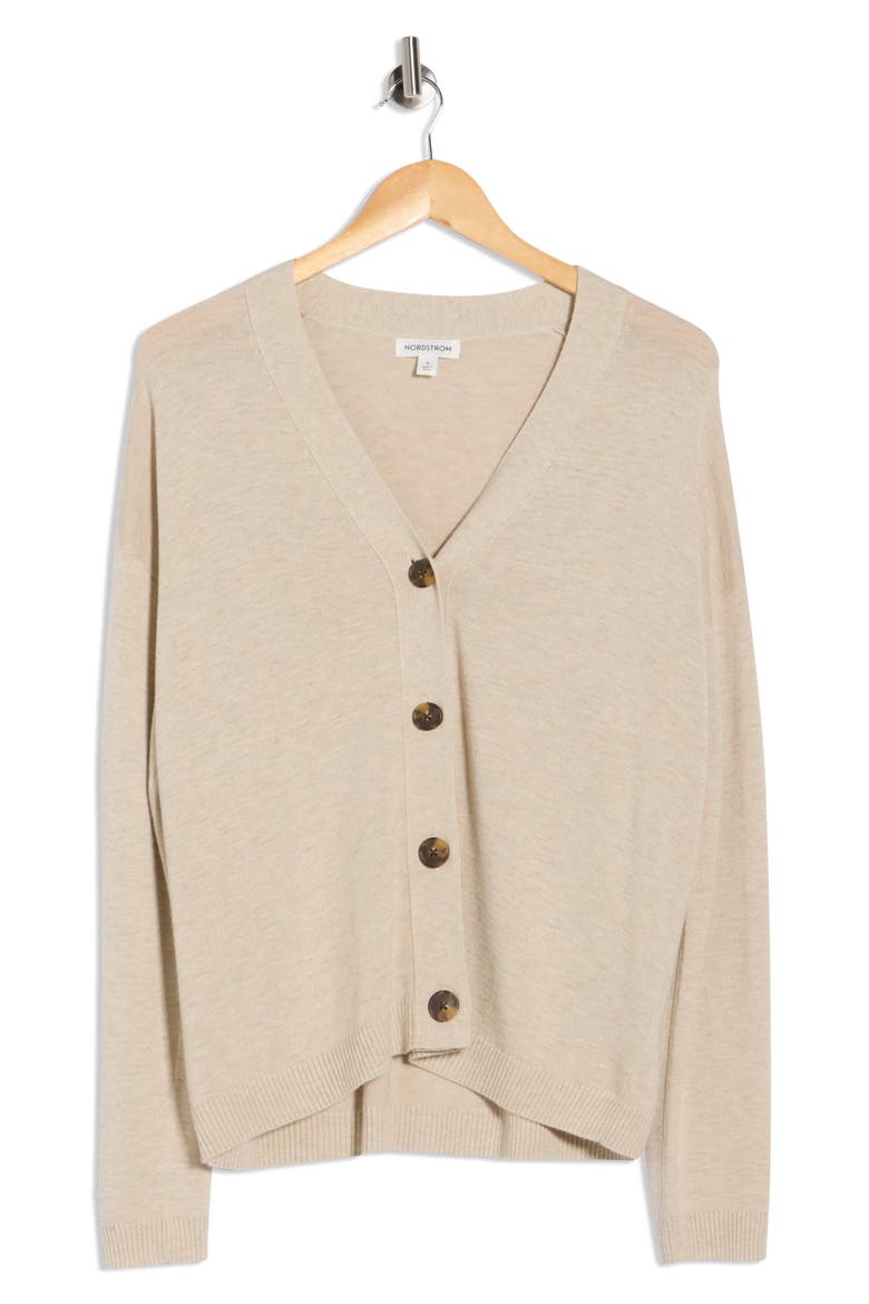Lightweight Buttoned Cardigan, Alternate, color, BEIGE OATMEAL MEDIUM HEATHER