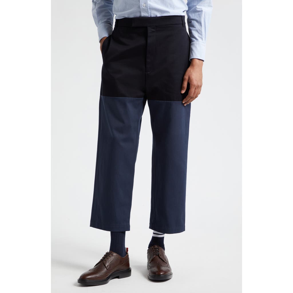 Thom Browne Unconstructed Combo Straight-leg Pants In Navy