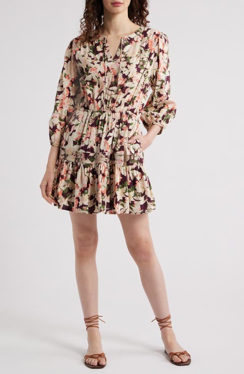 Print Tie Neck Minidress