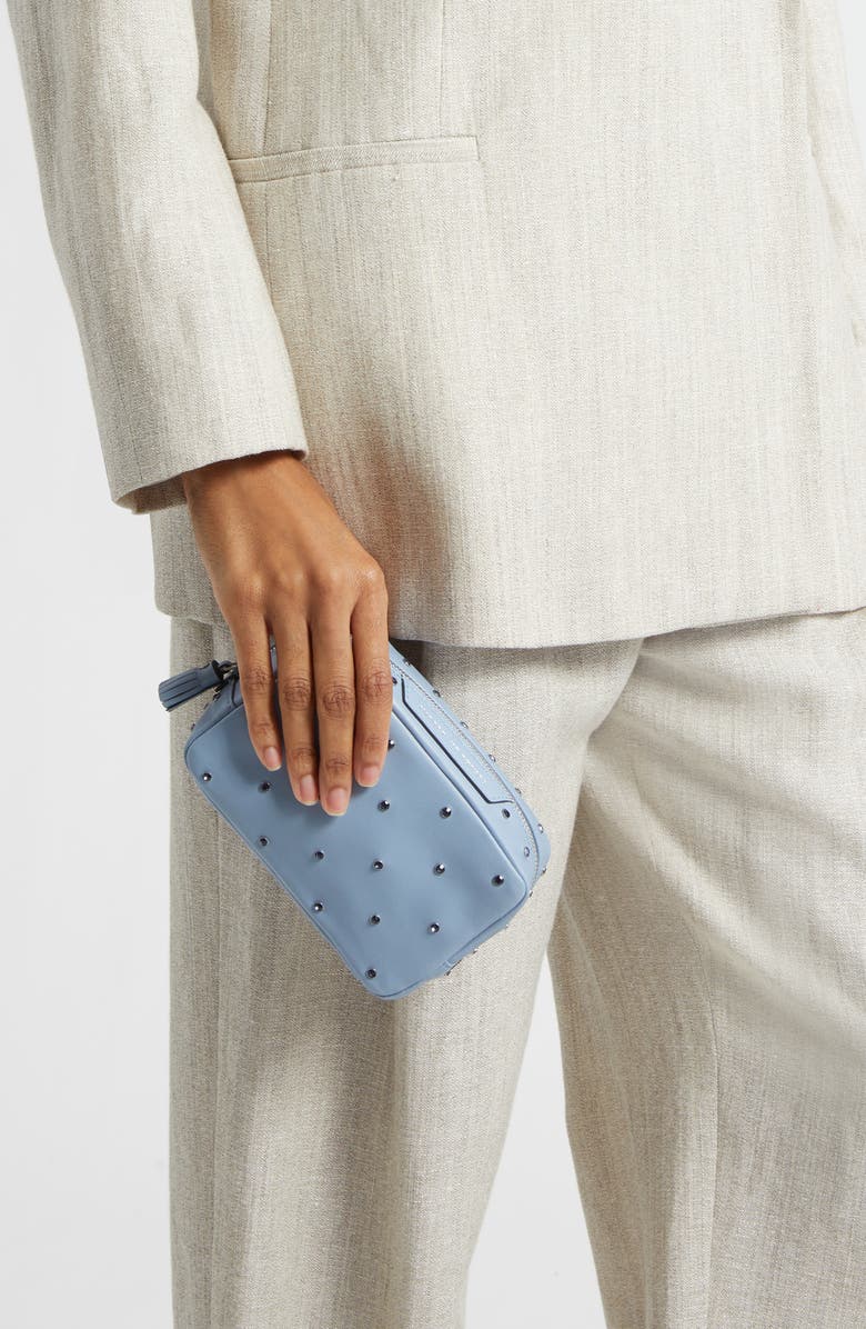 Anya Hindmarch Important Things Crystal Embellished Leather Pouch, Alternate, color, School Blue