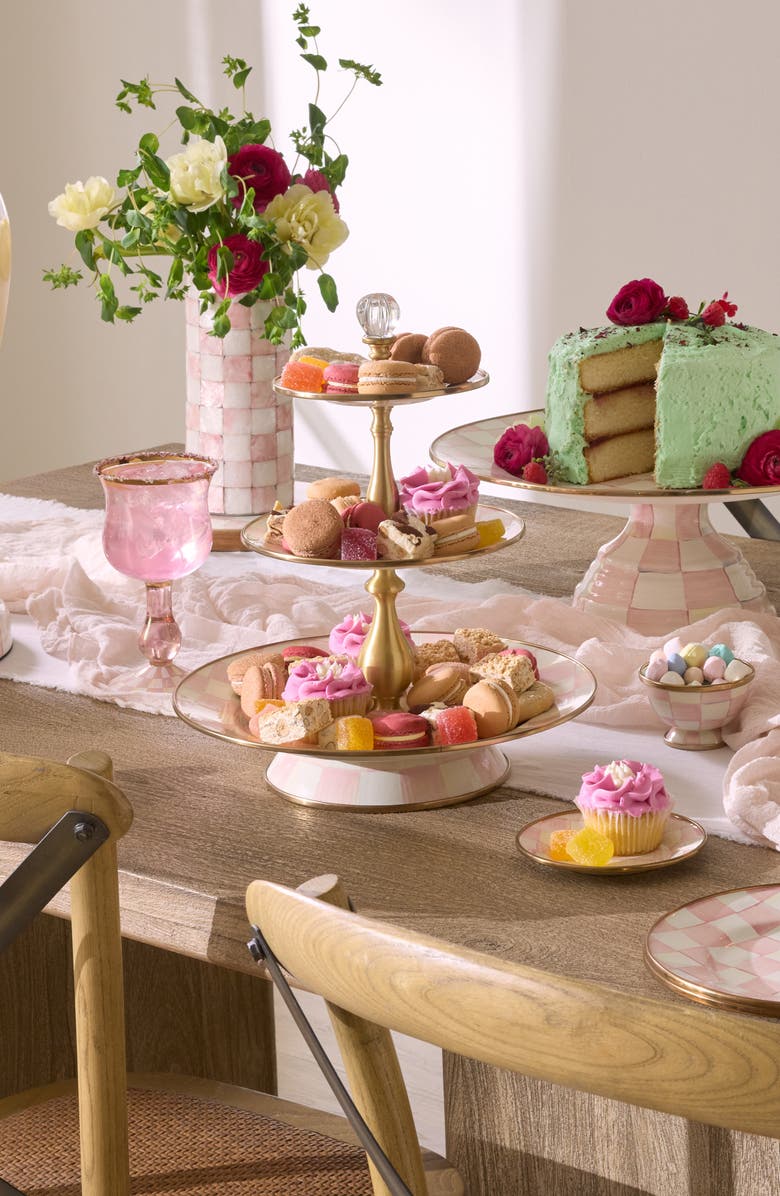 MACKENZIE CHILDS Rosy Check Three Tier Sweet Stand, Alternate, color, Rosy