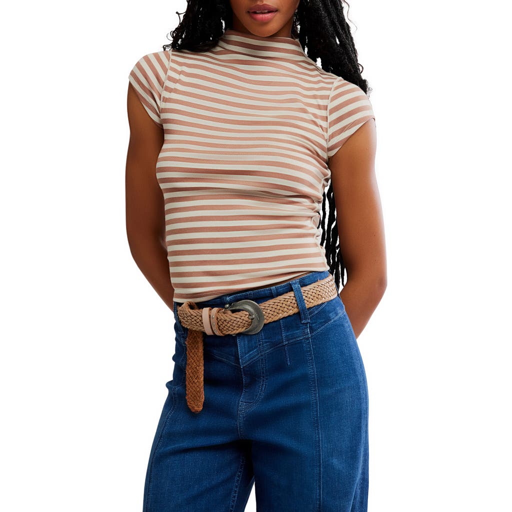Free People Lola Stripe Funnel Neck Knit Top In Neutral