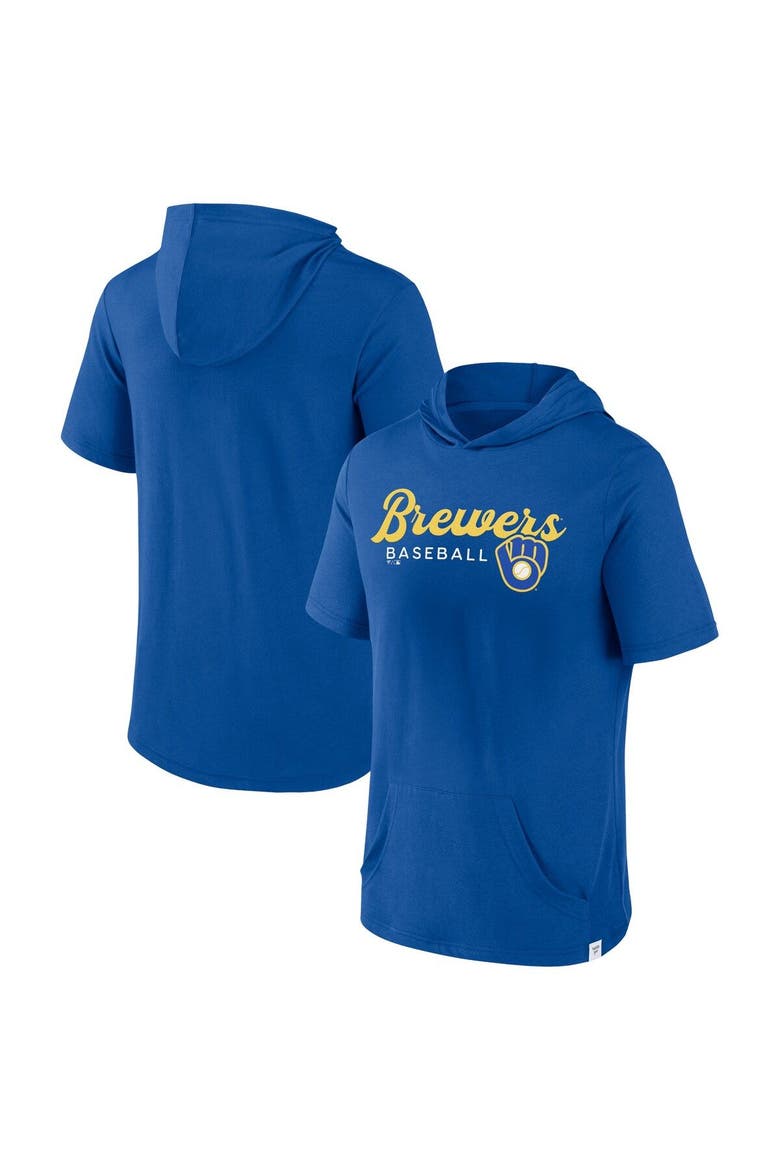 Men's Fanatics Branded Royal Milwaukee Brewers Offensive Strategy Short Sleeve Pullover Hoodie, Main, color, Royal