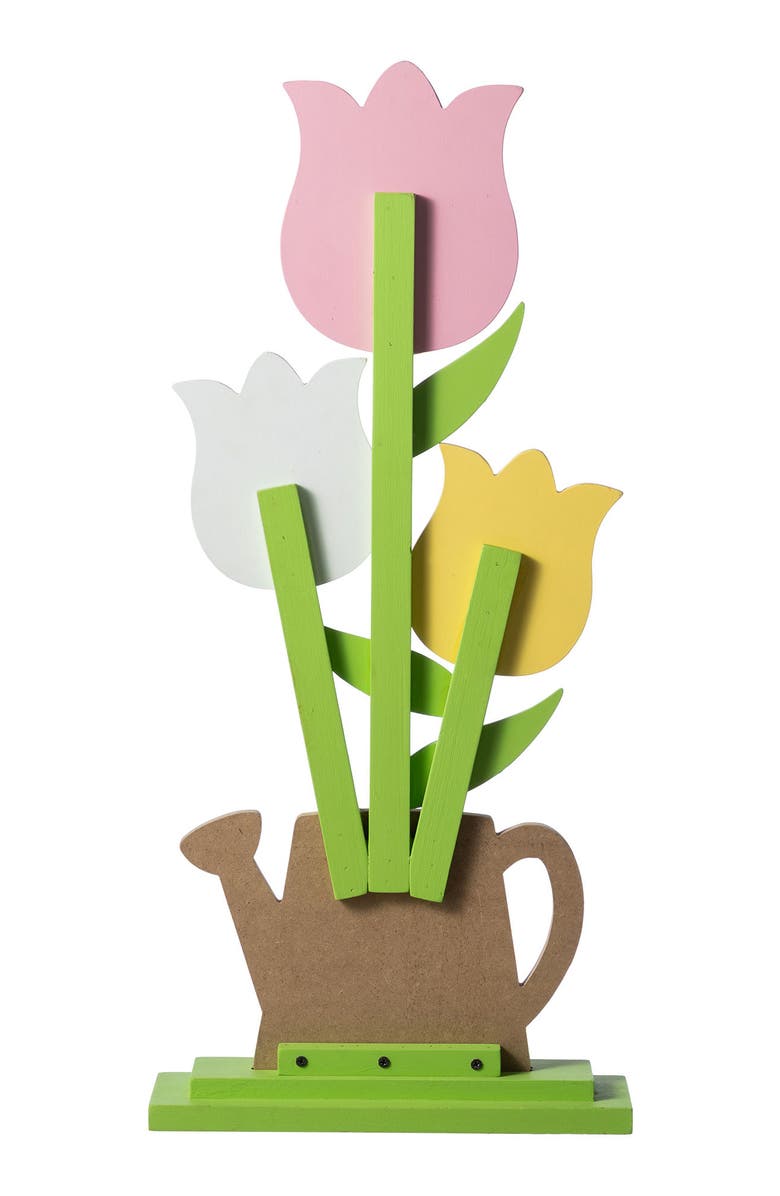 Glitzhome 30"H Easter Wooden Tulip Porch Decor, Alternate, color, White