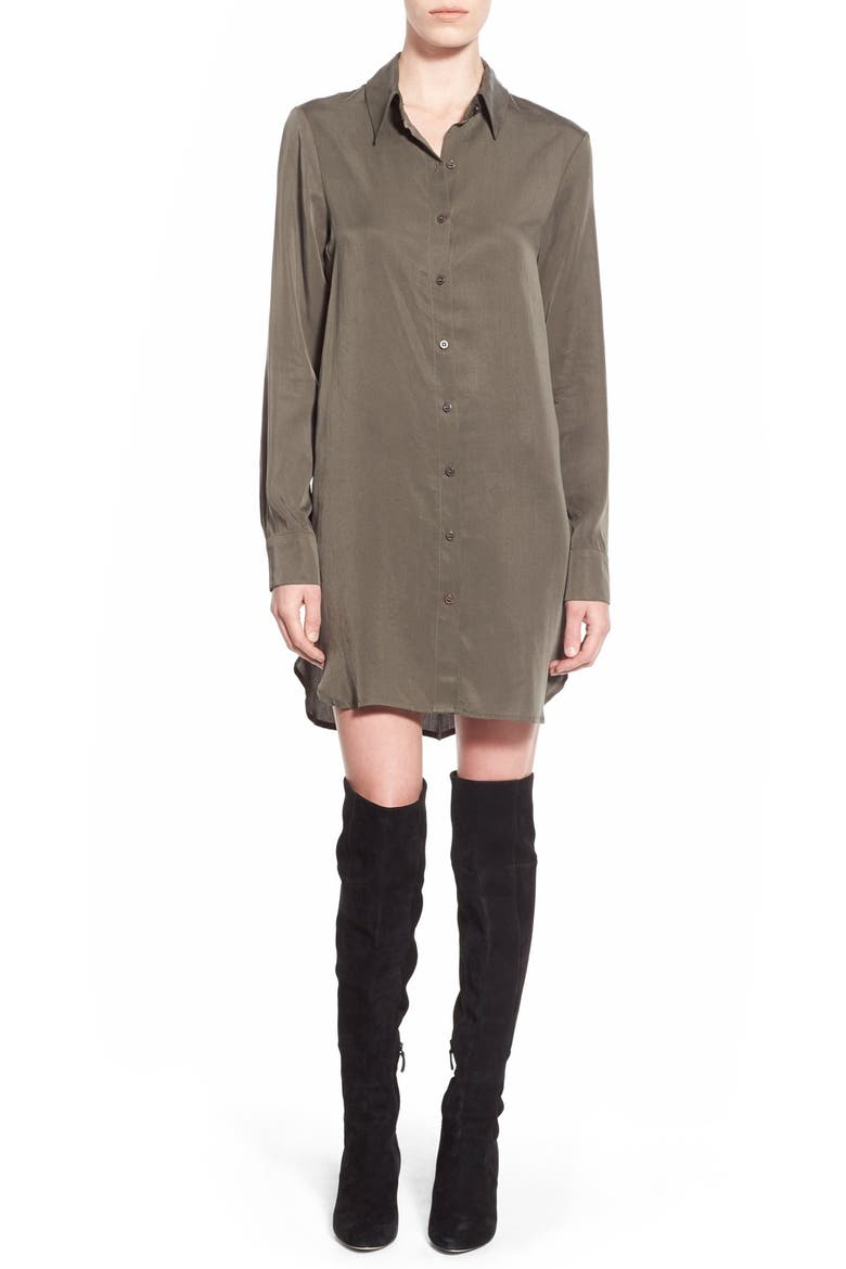 Button Front Shirtdress, Main, color, OLIVE