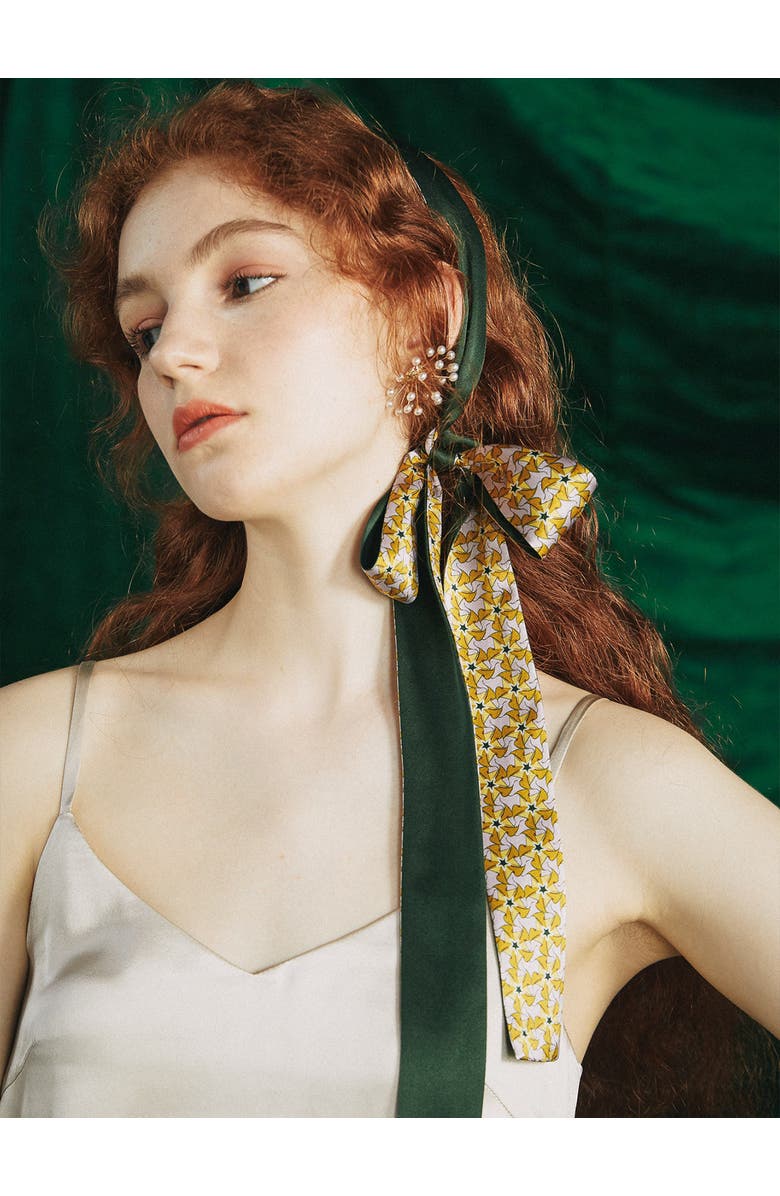 Lost Pattern "Secret Garden" Silk Skinny Scarf, Alternate, color, Yellow & Green